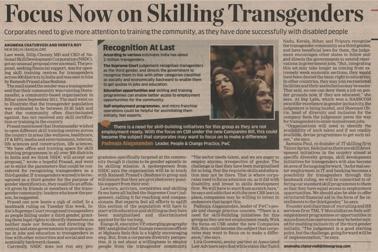 Focus Now on Skilling Transgenders