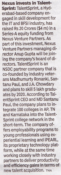 Times of India - Talent raises Rs20 crore funding